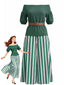 2PCS Top Vert Rayé Épaules Dénudées et Pantalon Années 1940