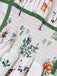 Robe Bretelles Spaghetti Mi-Longue Botanique Évasé Blanc & Vert Années 1950 4
