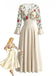 Robe longue ivoire à broderies florales et manches transparentes années 1950