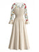 Robe longue ivoire à broderies florales et manches transparentes années 1950