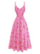 Robe Rose Vichy Cerise à Étages Maxi Années 1930 2