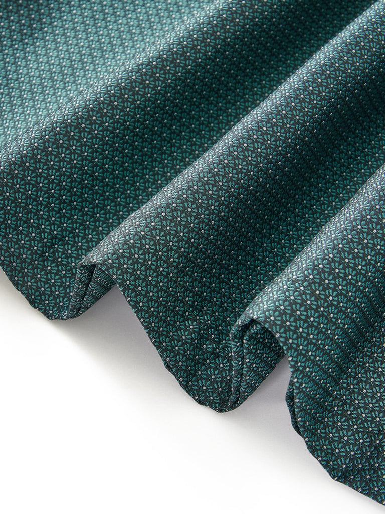 2PCS Robe Col Carré Velours Jacquard Tablier Vert Années 1950 8