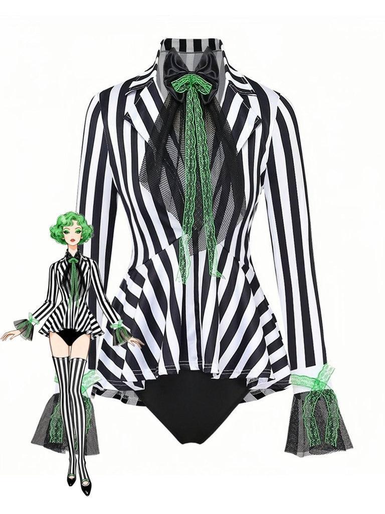 Costume body rayé inspiré de Beetlejuice années 1950