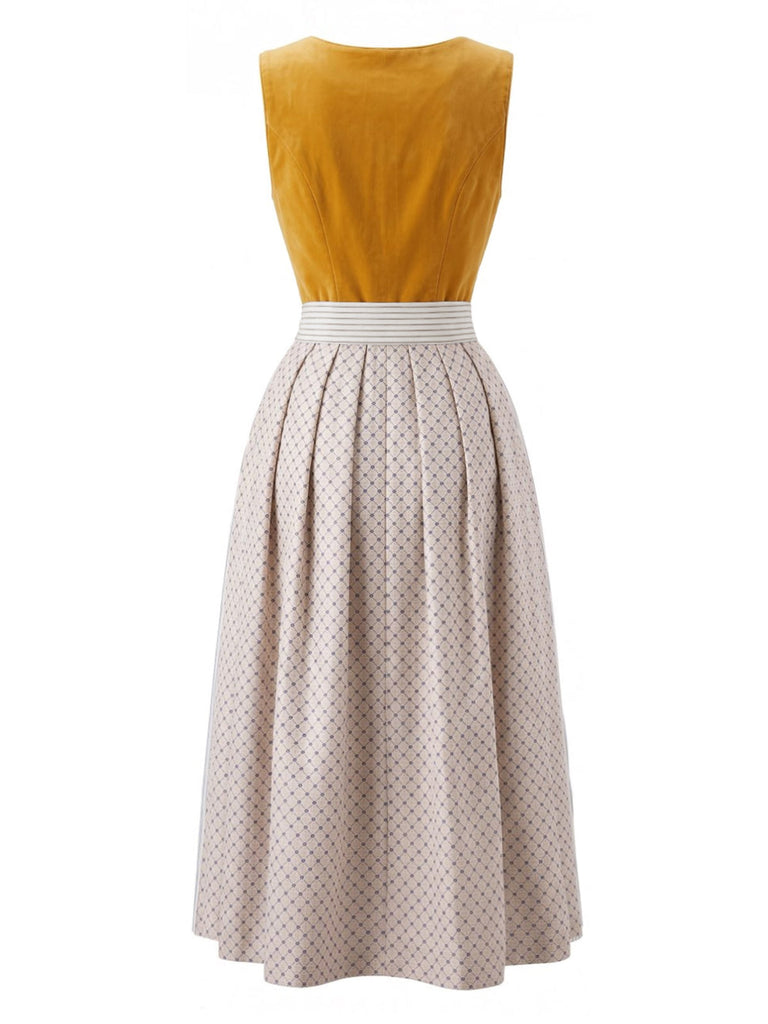 Robe Jaune Col Carré & Rayé Apron Années 1950 3