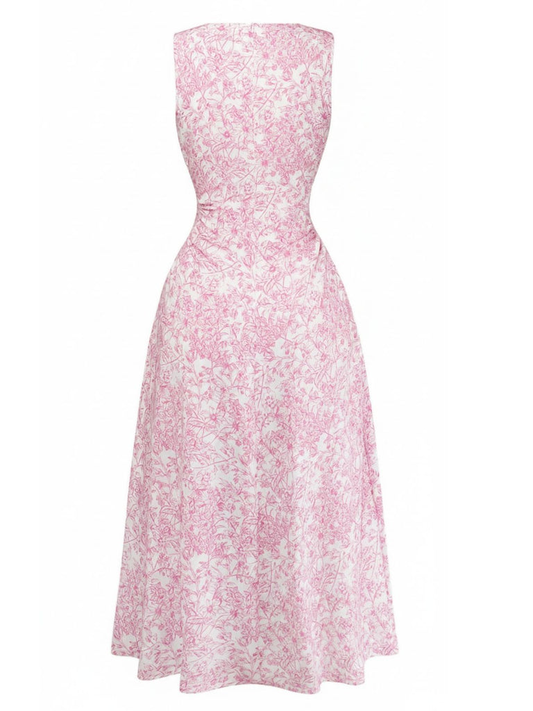 Robe Col Carré Sans Manches Floral Mi-Longue Petites Fleurs Années 1940 9
