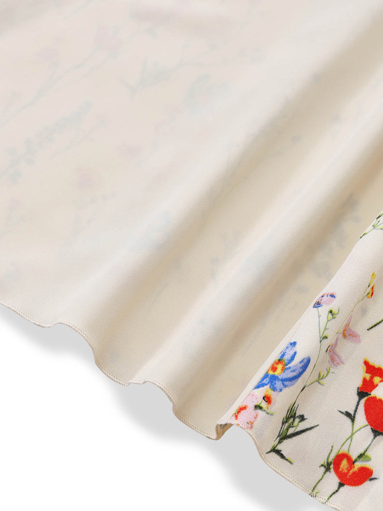 Robe Midi à Bretelles Spaghetti Petites Fleurs Beige Années 70