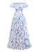 Robe Épaules Dénudées Watercolor Floral Volant Maxi Années 1930 3
