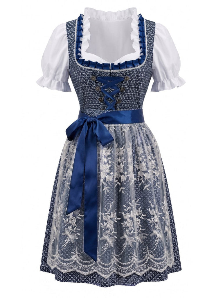 Ensemble 3PCS Col Carré Floral & Blanc Puff & Apron Années 1950 6