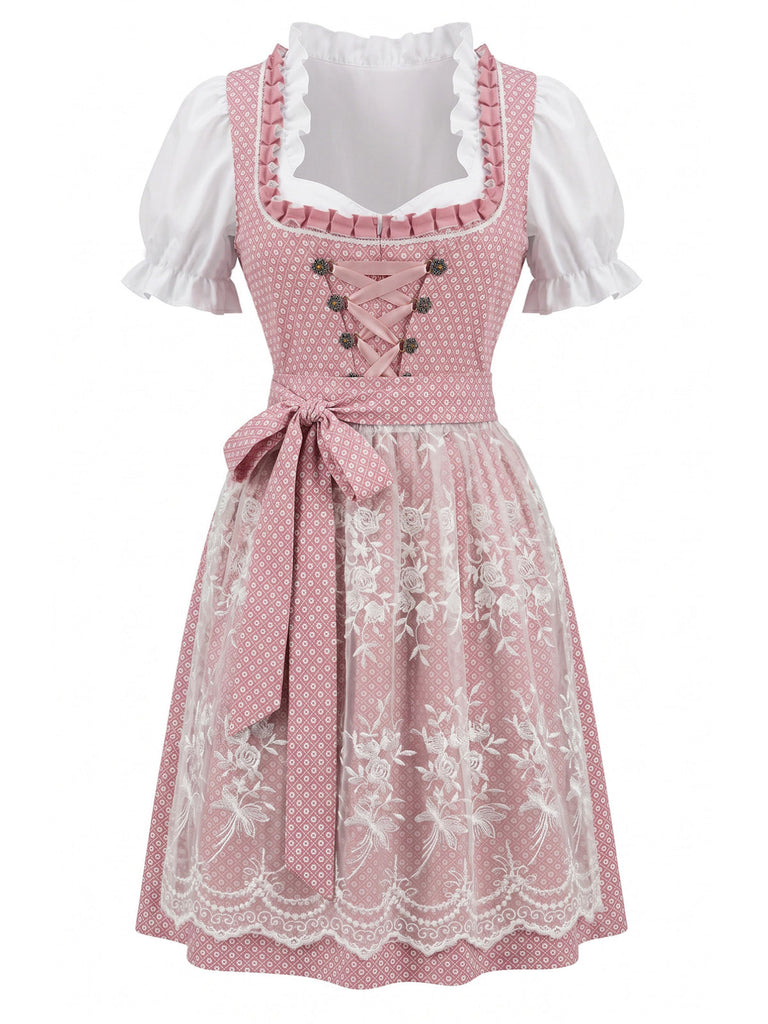 Ensemble 3PCS Col Carré Floral & Blanc Puff & Apron Années 1950 4