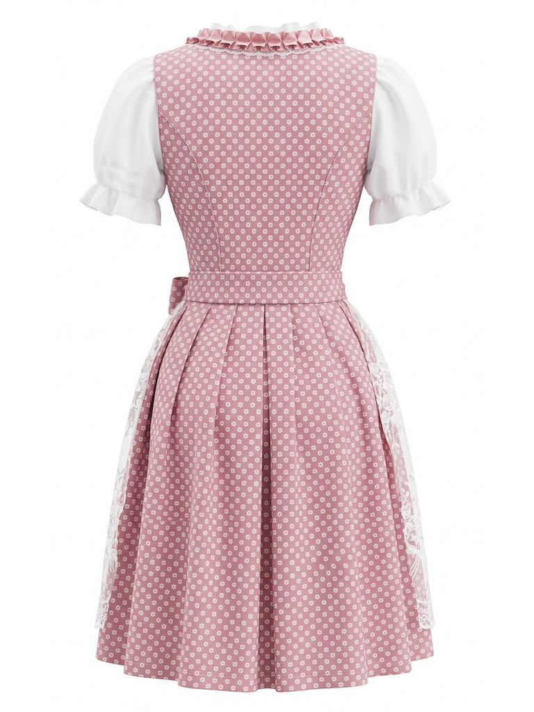 Ensemble 3PCS Col Carré Floral & Blanc Puff & Apron Années 1950 5