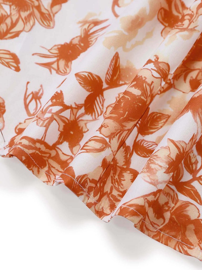 Robe Floral Col V Orange Années 1960 6