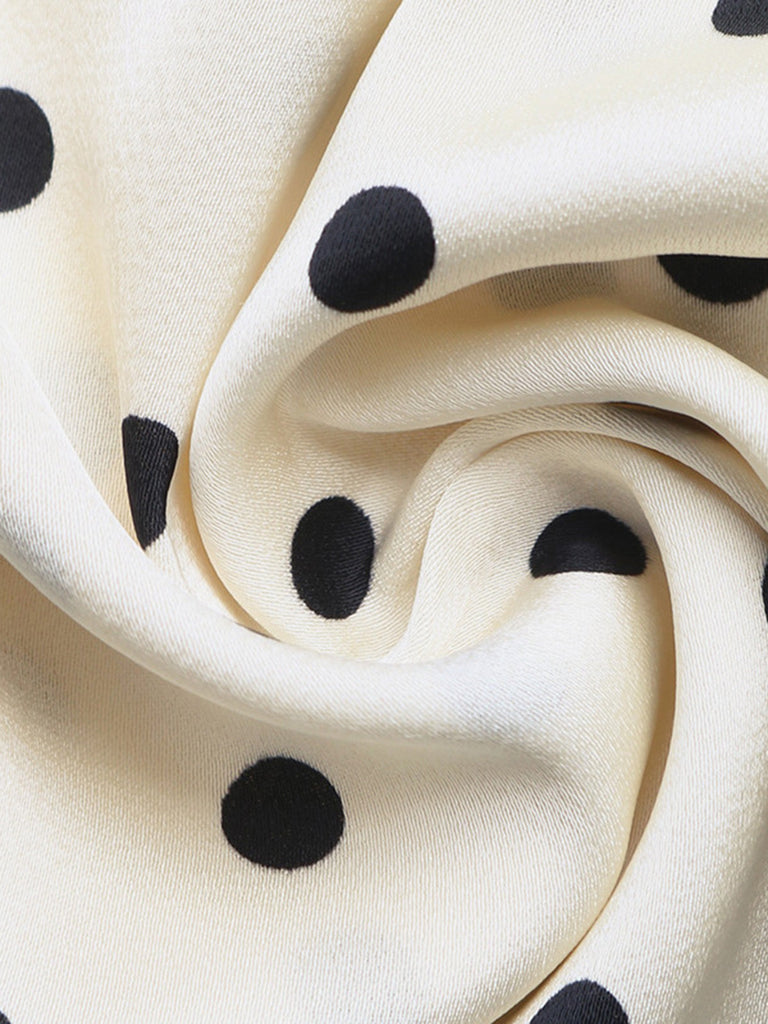Robe Beige à Pois Hollow Nœud Slip Années 1940 7