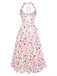Robe Floral Halter Évasé Mi-Longue Nœud Blanc & Rose Années 1950 2