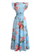 Robe Bleu Rose Col V Volant Manches Cape Années 1940 5