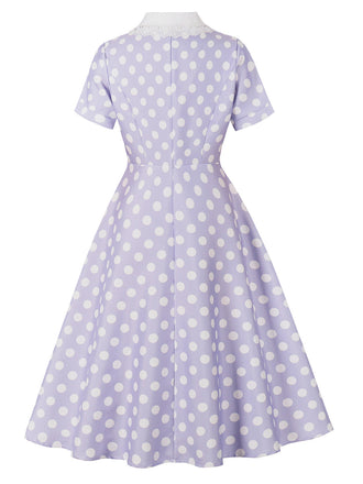Robe à Pois Dentelle-Trimmed Col Évasé Années 1950 2
