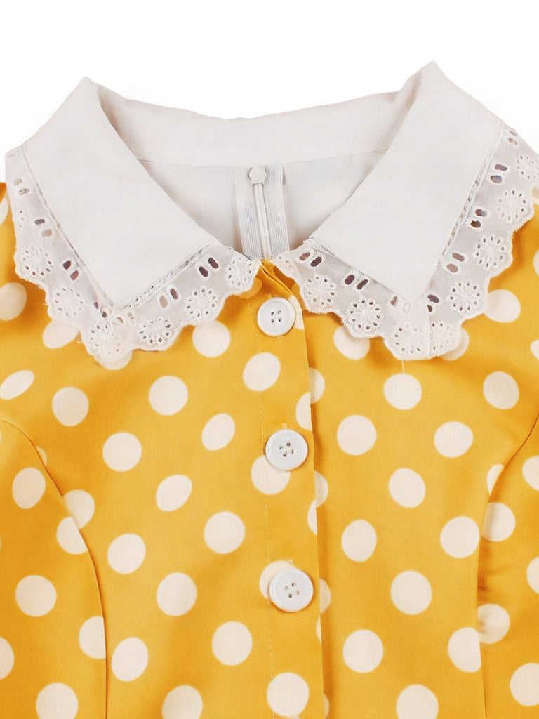 Robe à Pois Dentelle-Trimmed Col Évasé Années 1950 9