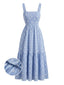 Robe Midi Froncée Marguerites Bleu Clair Années 1950