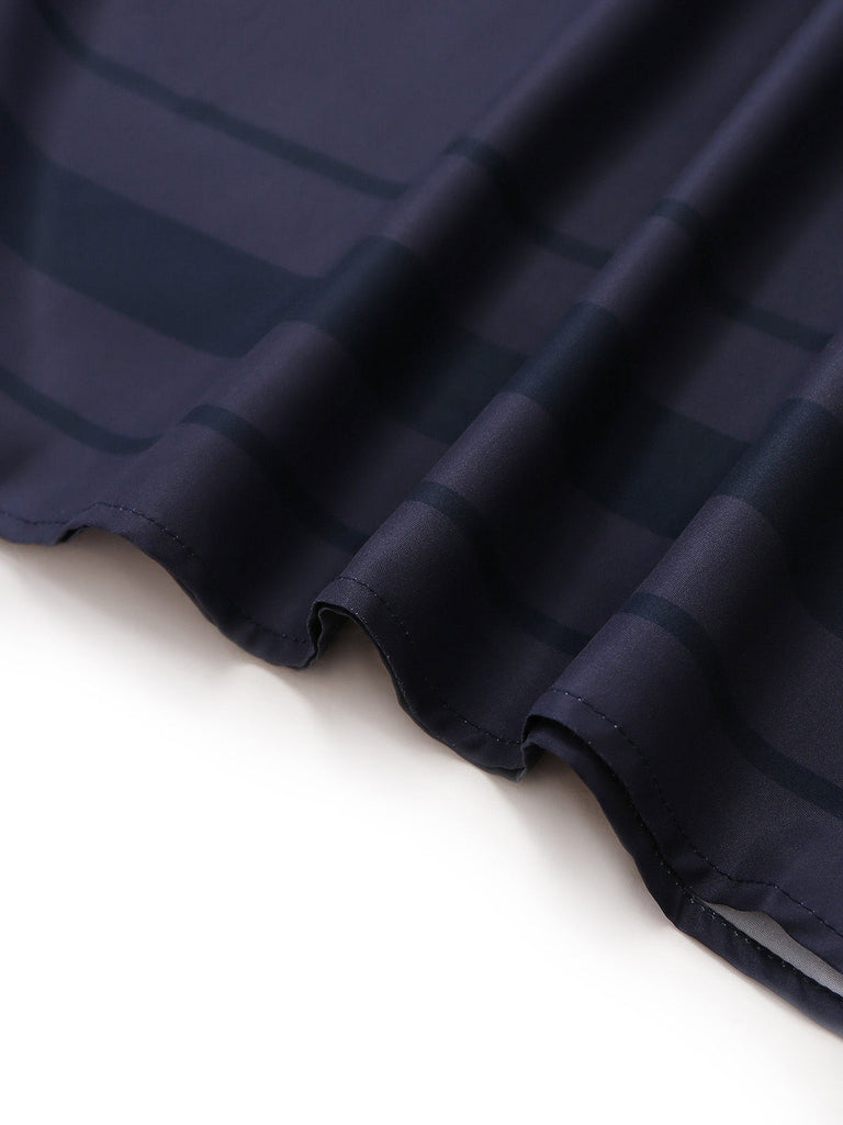 Robe Bleu Col Carré Velours & à Pois Apron Années 1950 6