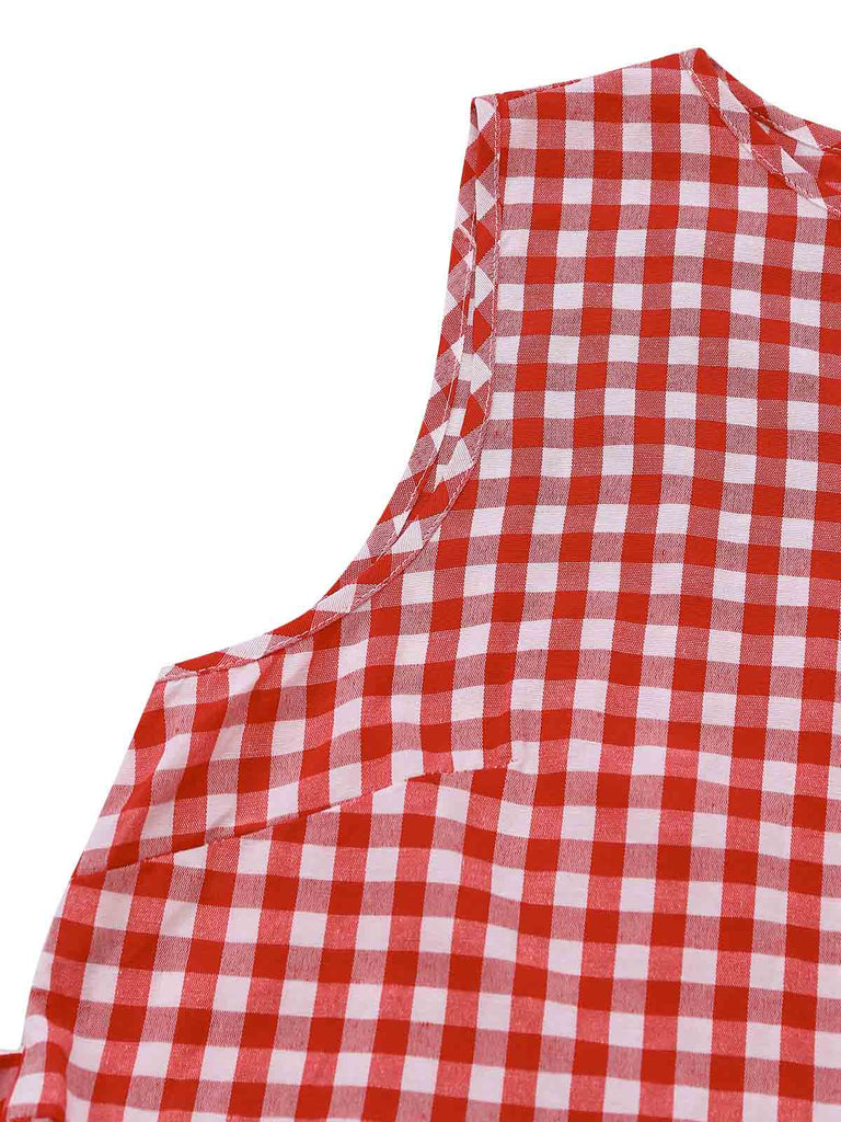 Robe Rouge Vichy Sans Manches Évasé Années 1950 5