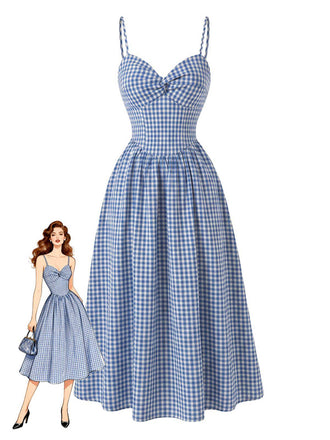 Robe à Bretelles fines Vichy Bleue Années 40