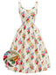 [Prévente] Robe crème imprimé floral et encolure carrée années 40