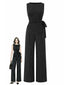 2PCS Ensemble noir haut asymétrique maille fines rayures et pantalon large années 30