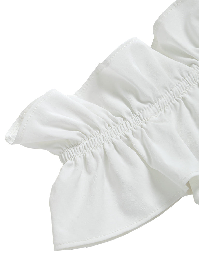 [Prévente] 2PCS Crop Top Épaules Dénudées à Volants Boutonné & Short Années 1950 6