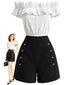 2PCS Ensemble haut court volants et épaules dénudées et short années 50