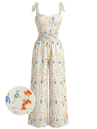 Combinaison Bretelles Spaghetti Floral Petites Fleurs Multicolore Années 1940