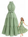 Robe Midi Évasée Dos-Nu Nœud Taille à Pois Années 30