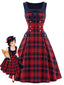 [Prévente] Robe à carreaux tartan col carré nœud et double boutonnage Années 1950