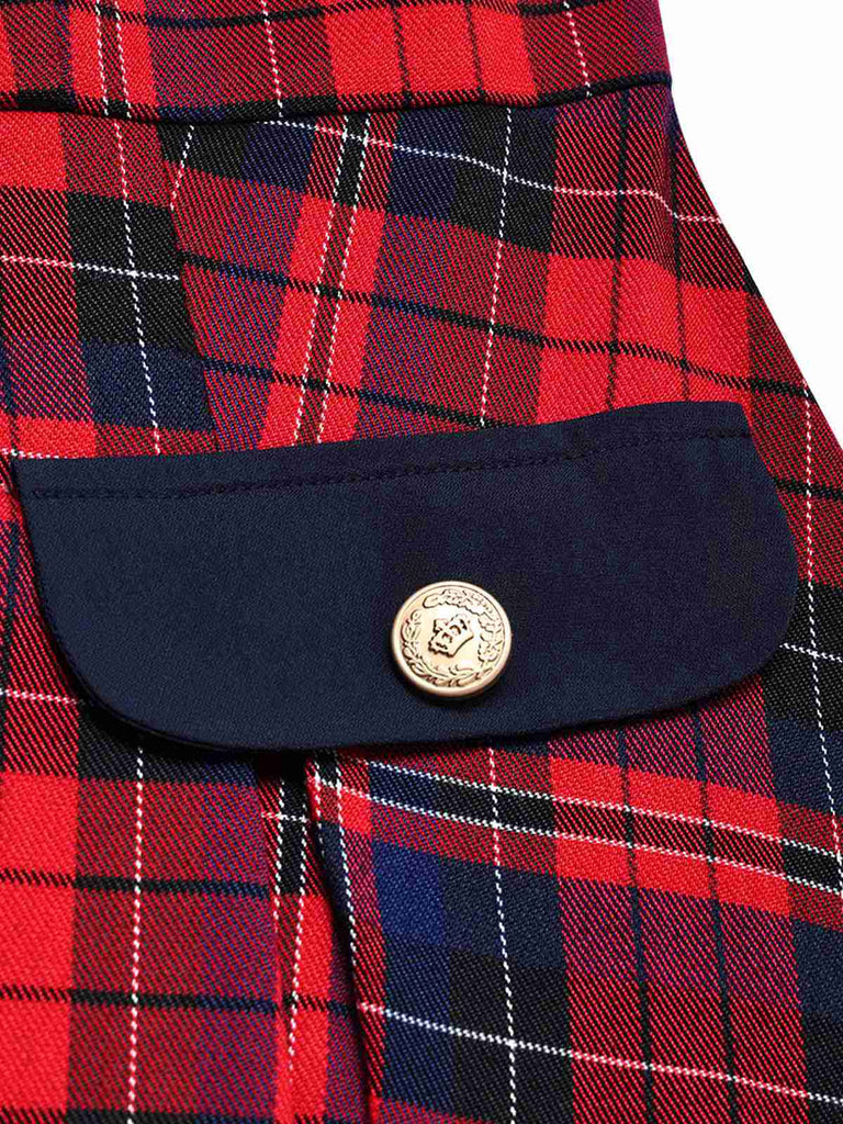 [Prévente] Robe à carreaux tartan col carré nœud et double boutonnage Années 1950