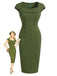 [Prévente] Robe Vert Uni Encolure Cœur Boutonné Années 1960
