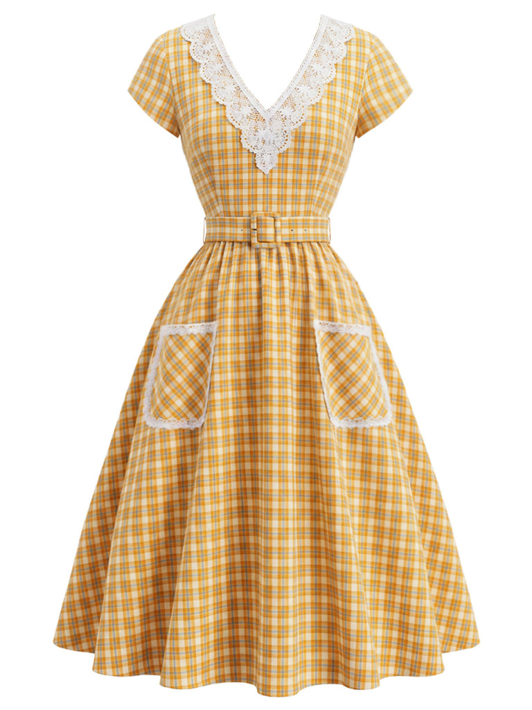 [Pre-Sale] Orange Color 1940s Plaid Vintage Classic Dress 2
