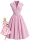 [Prévente] Robe évasée rose motif vichy col V revers et ceinture années 40