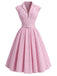 [Prévente] Robe Rose Vichy Revers Col V Ceinturé Évasé Années 1940 2