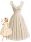 [Prévente] Robe Évasée Col Cœur en Dentelle Beige Années 1950