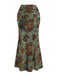 Ensemble 2 Pièces Jupe Sirène Dos-Nu Floral Vert Foncé Années 70