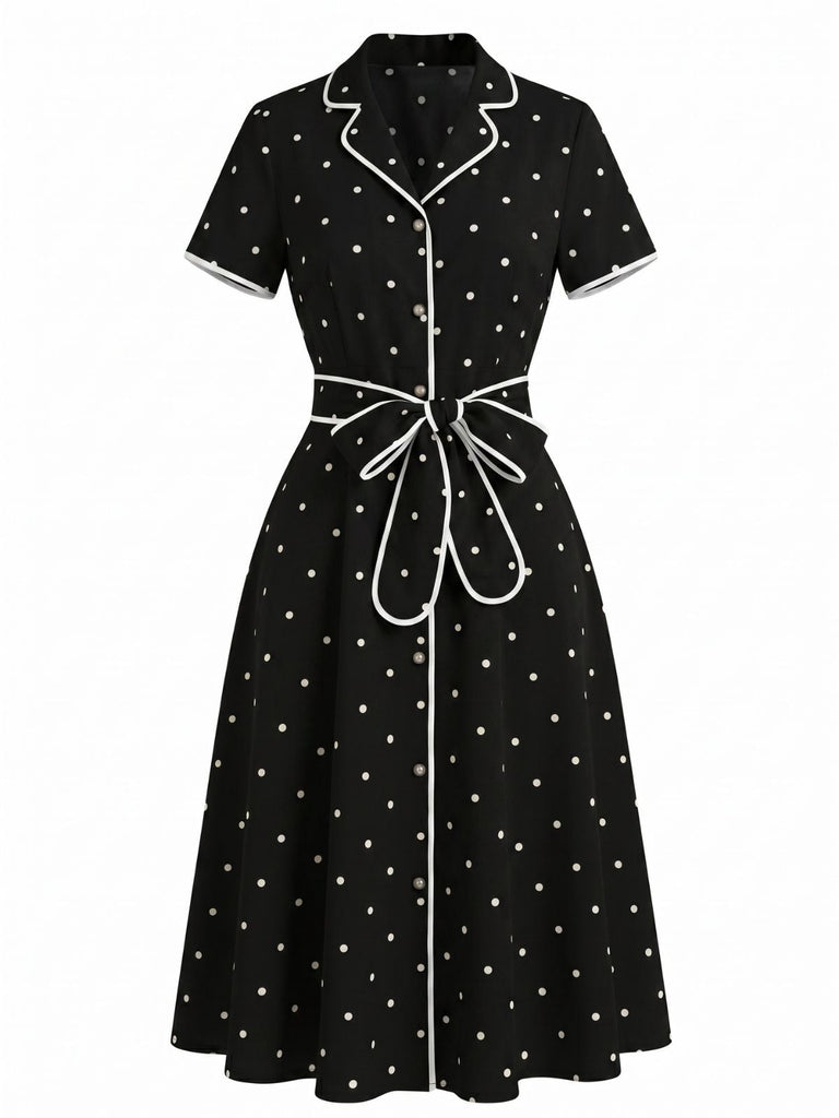 Robe à Pois Col Cranté Passepoil Années 1940 6