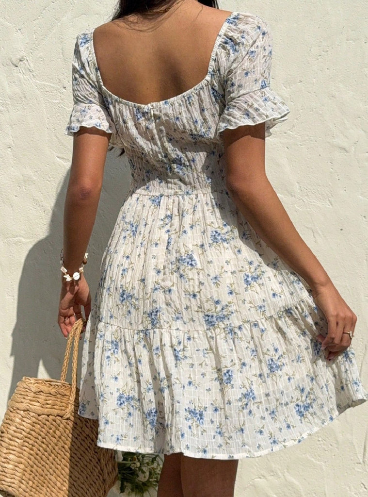 Robe Floral Col Carré Volant Années 1950 9