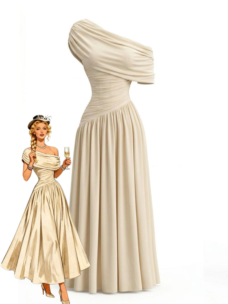 Robe Drapée Asymétrique Une Épaule Années 70