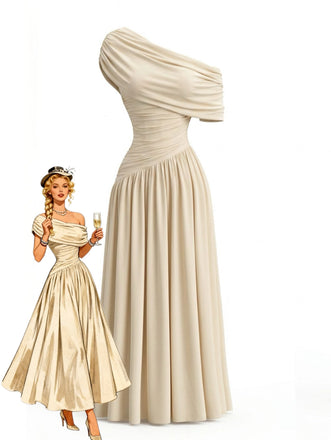 Robe Drapée Asymétrique Une Épaule Années 70