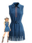 Robe bleu marine western faux daim franges et ceinture années 70