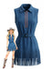 Robe bleu marine western faux daim franges et ceinture années 70