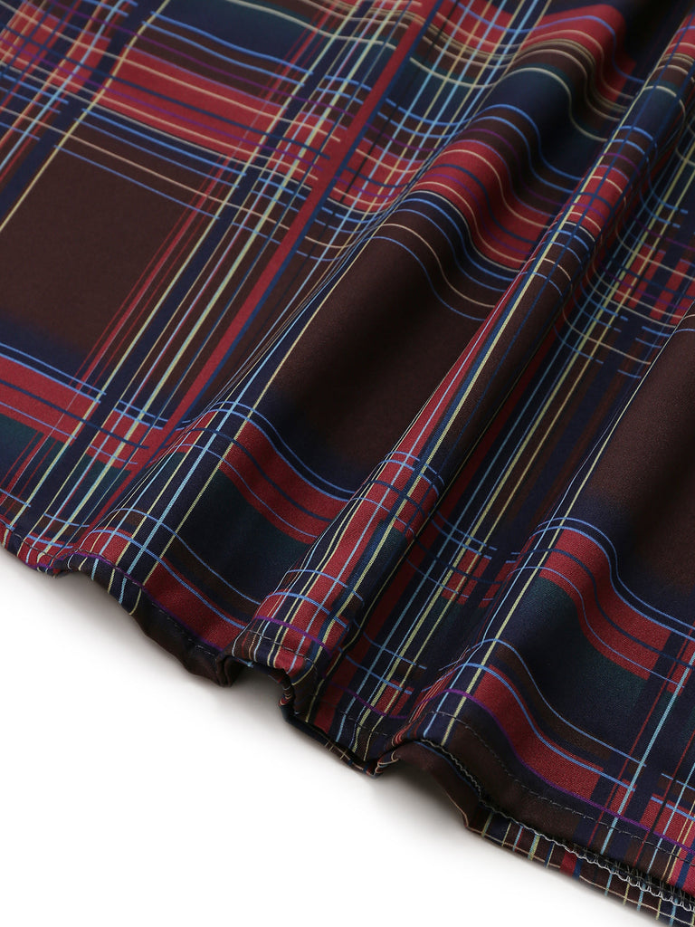 Red And Brown 1970s Plaid Dress 7