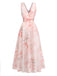 Robe Floral Portefeuille Longue Croisé V Col Rose Années 1950 2