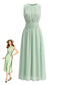 Robe Midi Col Rond sans Manches Verte Années 40