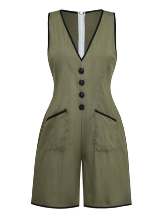 Combishort Vert Col V Sans Manches Boutonné Années 1940 2