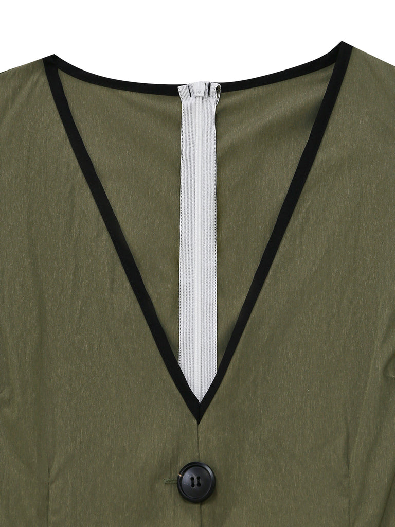 Combishort Vert Col V Sans Manches Boutonné Années 1940 4