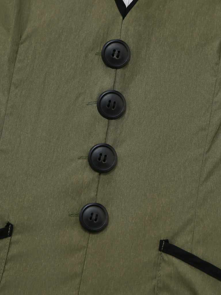 Combishort Vert Col V Sans Manches Boutonné Années 1940 5